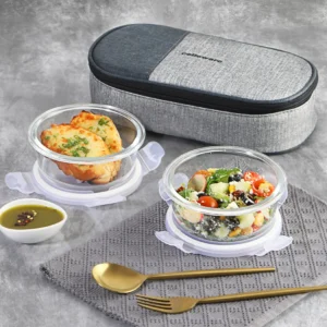 Cello Delighta Borosilicate Glass Lunch Box with Jacket, Round