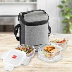 Cello Delighta Borosilicate Glass Lunch Box with Jacket, Square 320ml