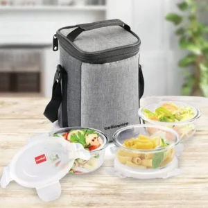 Cello Delighta Borosilicate Glass Lunch Box with Jacket, Square 400ml